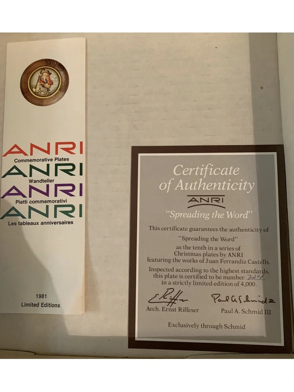 ANRI Christmas 1981 Spreading The Word Plate by J Ferrandiz 724/4000 Italy
